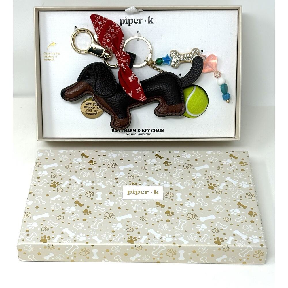 Piper K Dachshund Doxie Dog Bag Charm Tennis Ball Bandana Bone Keyring Keychain - Picture 2 of 13